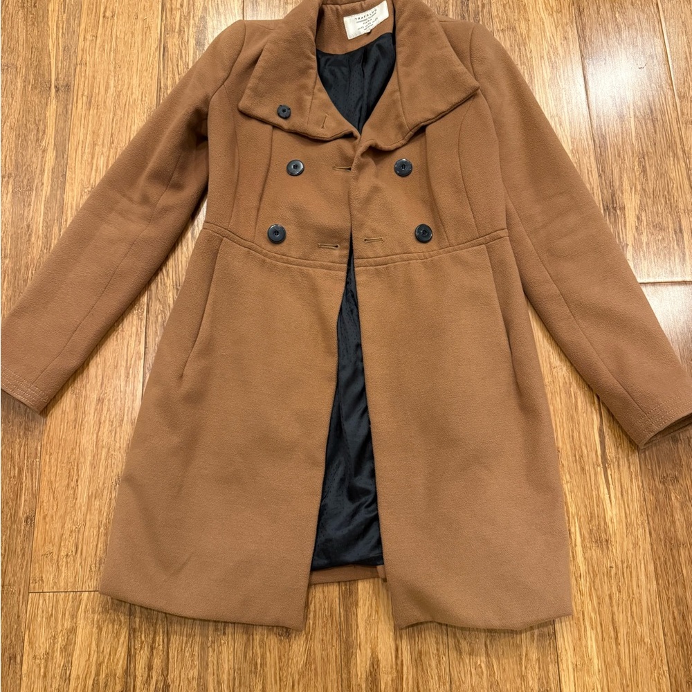 Zara Tan Double-Breasted Pea Coat